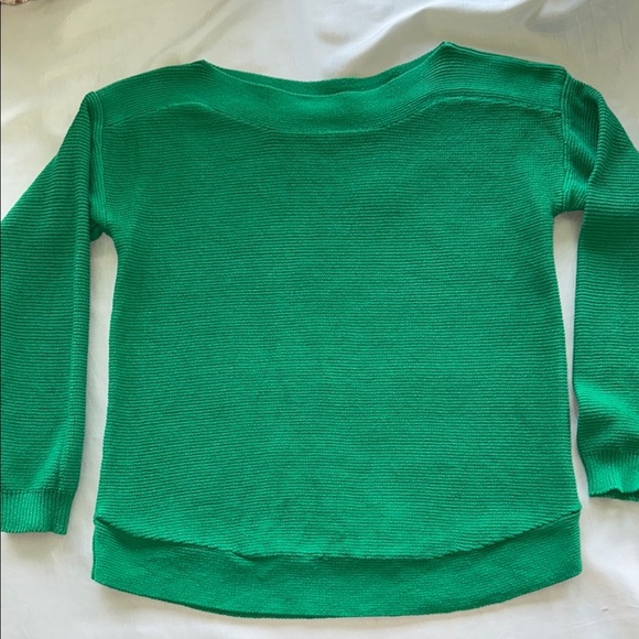 Cable & Gauge Gorgeous Kelly Green Boat Neck Sweater Ribbed Texture Cotton Sz S - Picture 7 of 11